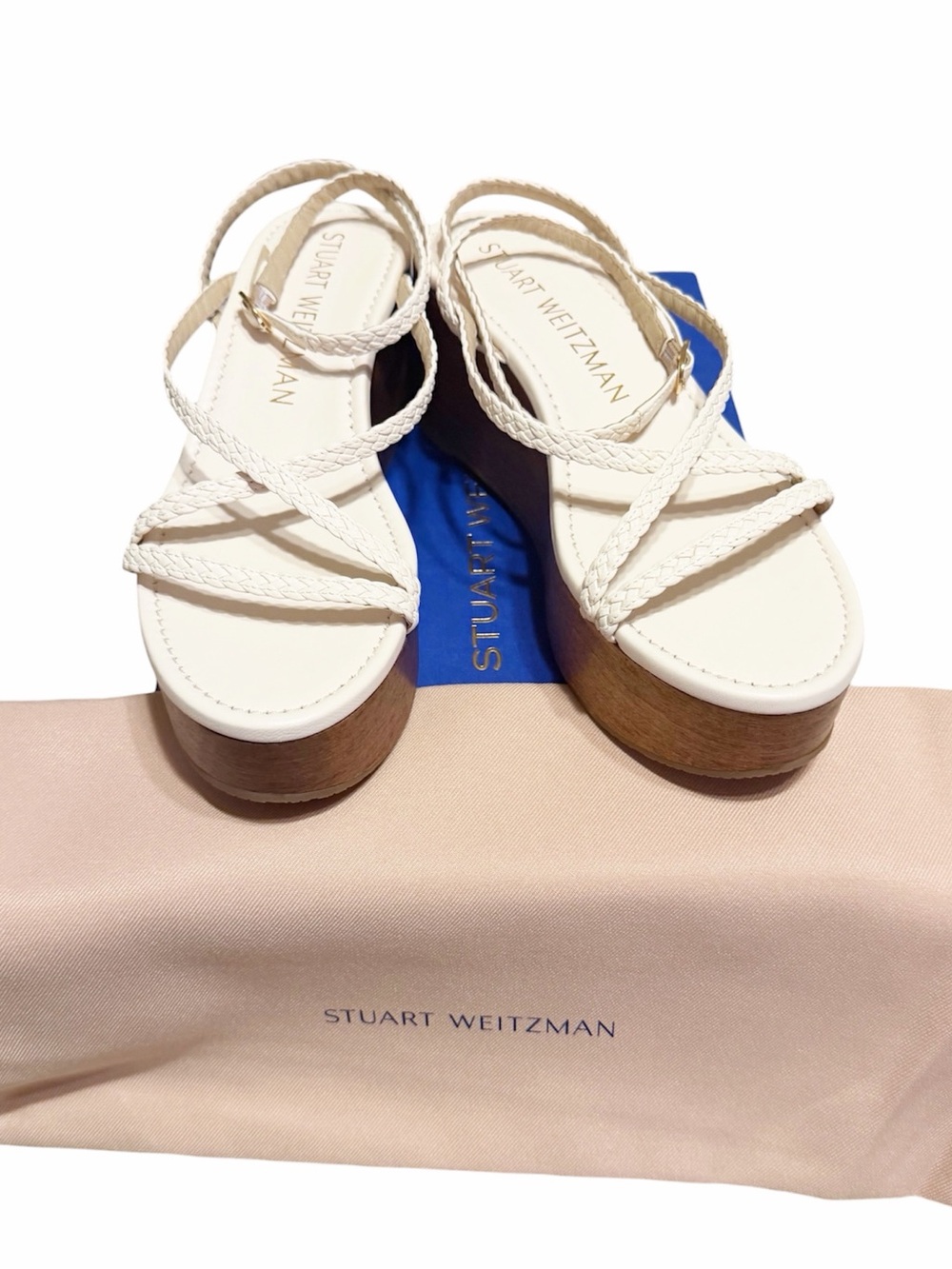 NIB STUART WEITZMAN Wovette Wedge Cream Braided Wedge Sandals Women’s Size 9